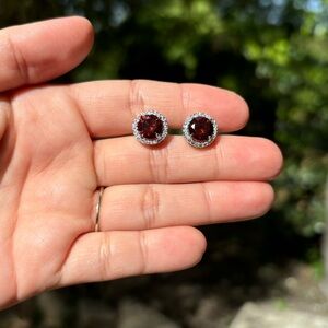18K White Gold Plated Stainless Steel Ruby Red Diamond Stud Earrings